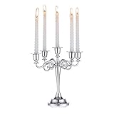 Sziqiqi Silver metal candle holder 5-arms candle stand 27cm tall wedding event candelabra candle stick, Silver