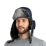 Winter Bomber Ushanka Russian hat Eskimo Fur Hunting Skiing Trapper Trooper Hats with Ear Flaps Men Womens Aviator Warm Snow ski Navy Blue