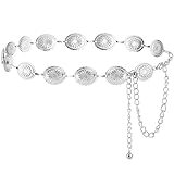 NXPUXP Western Metal Concho Belt,Cowgirl Concho Chain,Adjustable Waist Chain for Women,Suitable for Dresses,Jeans,Costumes (Silver-2025),M,Non-Precious Metal,No Gemstone