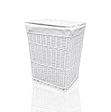 Arpan Medium White White Wicker Washing Cloth Basket With White Lining