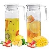 Aleker 2 Pack Water Jug with Lid, 1.1L Plastic Jug with Lid & Handle, Pitcher Can for Fridge,Transparent Striped Juice Bottle,Reusable Water Pitcher for Water Juice Milk Iced Tea