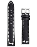 Buckle & Stitch Pilot Leather Aviator Watch Strap | 20 mm Black | Flieger Rivet Military Style | Vintage WW2 Design | Riveted Ends | Spring Bars & Tool Included (20mm, Black)