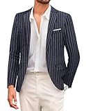 COOFANDY Men's Jacket Sporty Leisure Blazer Business Suit Jacket Regular Fit Jacket 1 Button, Plaid Stripes Navy Blue, L