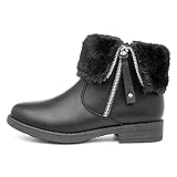 Lilley Raven Girls Black Faux Fur Ankle Boot - Size 2 UK - Black