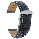 Talk Time XL Extra Long Buffalo Grain Italian Padded Leather Watch Strap Black 22mm