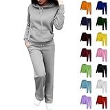 Womens Leisure Suits Tracksuit Womens Full Set 2 Piece Co Ord Sets Solid Color Hoodie and Jogger Sweatpants Casual Jogging Sweat Suits Baggy Y2k Lounge Sets Gym Activewear Autumn Winter Outfits