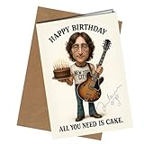 Birthday Card – Funny “All You Need Is Cake” Greeting with Reproduction Printed Autograph | Retro Beatles Music Collectible for Men and Women No1954