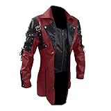 Men's Boxer Shorts Men's Leather Jacket Biker Motorcycle Zip Long Sleeve Coat Top Blouses Primark Men's, red, L