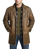 Fashion_First Men's 3/4 Mid Length Genuine Leather Trench Coat - Men Car Coat Vintage Leather Brown Blazer Jacket