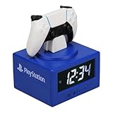 Paladone PlayStation DualSense Controller Digital Alarm Clock with Night Light Function - Officially Licensed Gaming & Bedroom Décor for Kids & Teens, White, Blue