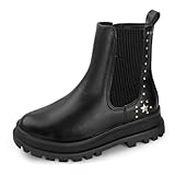 Discoball Girls Boots Kids Ankle Shoe Black Chelsea Boot Round Toe Winter Snow Shoes with Side Zipper for Girl
