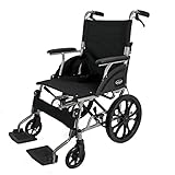 Aluminium Wheelchair - Lightweight, Folding, Compact Travel Transit Aid with Hand Brake, Black