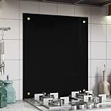 BELOFAY 70x90cm Black Tempered Glass Splashback for Kitchen 6mm Toughened Glass Heat Resistant Splashbacks for Cookers | Pre-Drilled Holes with Fittings