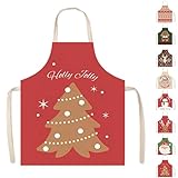 POPOYU Christmas Apron,65x75cm Christmas Cartoon Kitchen Apron for Women Men,Waterproof Adjustable Red Christmas Tree Xmas Aprons,Christmas Kitchen Decor Gift for Cooking Chef,Bakers,Xmas Party