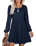 Aokosor Long Sleeve Knit Dress Square Neck Jumper Dresses Knee Length Evening Dresses Navy Blue Size 10-12
