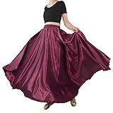 Baisdan Satin Skirt Belly Dance Costume Festival Maxi Full Long Swing Skirt Dark Red