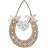 Widdop Bingham Wedding Mrs' 'Just Married' Wooden Horseshoe with Hearts, Wood, White,