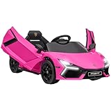 AIYAPLAY Lamborghini Revuelto Licensed Kid Electric Car, 12V Kids Electric Ride On with Butterfly Doors, Suspension, Remote Control, LED Lights, Horn, USB, MP3 for 3-5 Years, Pink