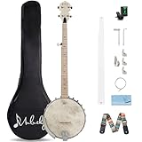 Mulucky 5 String Banjo, Full Size with 24 Brackets, Open Back, Maple Banjos with Remo Head, Geared 5th Tuner, Gift Package with Beginner Kit - MB1101