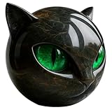 1 Pcs Cat Ornaments, Black Cat Stone Sculpture with Green Eyes, Handcrafted Resin Figurine for Home Decor, Gift for Cat Lovers and Collectors, Halloween Decoration