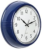 Bernhard Products Retro Wall Clock 9.5 Inch Navy Blue Kitchen 50's Vintage Design Round Silent Non Ticking Quality Quartz Battery Operated Easy to Read Decorative Clocks for Home Office Living Room