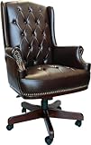 Chesterfield Antique Style PU Leather Managers Directors High Back Desk Office Computer Captains Chair (Brown)