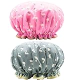 2 Pcs Bath Caps Elastic Band Double Layers Waterproof Shower Caps With Ruffled Edge Covering Ears Keeping Hair Dry Kitchen Oil-proof Cap for Girls and Women