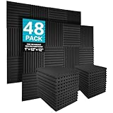 JBER 48 Pack Charcoal Acoustic Panels Studio Foam Wedges Fireproof Soundproof Padding Wall Panels 2.5 X 30 X 30cm/1" X 12" X 12"