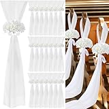VitalCozy 24 Set Wedding Aisle Chair Decorations with Ribbon Bows and Artificial Hydrangea Chiffon Chair Sashes for Wedding Ceremony Church Pew Restaurant Banquet Decor