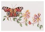Thea Gouverneur - Counted Cross Stitch Kit - Butterfly-Honeysuckle - Linen - 36 Count - Embroidery Kit for Adults - DMC Embroidery Threads and Other Cross Stitch Supplies Included - 439