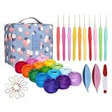 Knitiss 15 Crochet Thread Balls & 10 Lace Crochet Hooks with Storage Bag, 100% Cotton Thread with 2 Tatting Shutters Tools