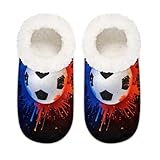 Mexpekil Sport Football Ball Galaxy House Slippers for Women Men, Memory Foam House Shoes Comfy Anti-Slip Slipper Socks for Indoor Bedroom, Sizes 6-6.5