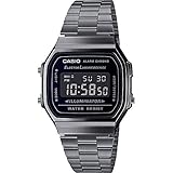 Casio Unisex 36.00mm Quartz Watch with LCD Digital dial and Black Metal Bracelet Strap A168WEGG-1BEF