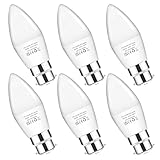 Flaspar Bayonet Light Bulbs 60W Equivalent, 7W B22 Candle LED Bulbs Bayonet 3000K Warm White, 600LM, B22 LED Bulb for Chandeliers, Wall Lamps, Ceiling Fixtures, 6 Pack