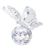 H&D Crystal Flying Butterfly with Glass Ball Base Figurine Collection Ornament Statue Animal Collectible(clear)