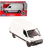 D.A.Y. Republic Official Licensed Mercedes Benz Sprinter White Panel Van - 1:48 Scale, with Open and Close Doors, Metal Die Cast, Pull Back and Go, Action Toy Collectors Model
