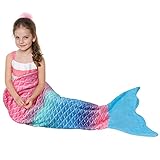 Catalonia Classy Mermaid Tail Blanket, Soft Warm Plush Fleece Sleeping Bag Snuggle Blanket for Teens 155 x 48 cm Rainbow Ombre, Fish Scale Pattern, Blue