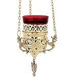 Greek Christian Orthodox Bronze Oil Lamp with Chain - 9503b