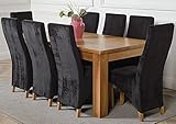 OAK FURNITURE KING Dakota 182 x 92 cm Chunky Oak Large Dining Table and 8 Chairs Dining Set with Lola Black Fabric Chairs