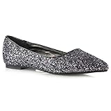 ESSEX GLAM Womens Pointed Toe Flats Wedding Shoes Sparkly Glitter Slip On Ballet Pumps Shoes Size 3-8