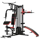 SPORTNOW Multi Gym Workout Station with 65kg Weight Stack, Sit Up Bench, Push Up Stand, Dip Station, Height Adjustable, for Home Gym Full Body Strength Training