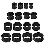 16 Pieces Silicone Flesh Tunnels Ear Stretchers Plugs Body Piercing Expanders,Stretching Kit Soft Silicone Ear Tunnels Earrings,Piercing Stretcher Plugs Ear Expanders Ear Spacers for Men Women (Black)