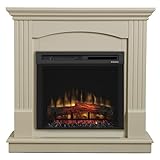 Dimplex Chadwick Optiflame Electric Fire Suite, Cream Stone Effect Fully Assembled Fireplace with LED Flame Effect, Variable Flame Height, Log Style Fuel Bed, 1.5kW Fan Heater and Remote Control