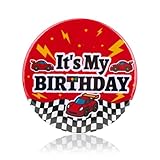 Race Car Happy Birthday Pin, 5.8cm/2.3in It's My Birthday Badge Pin Checkered Button for Women Men Boys Girls Car Themed Party Favours& Decorations Supplies