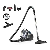 Amazon Basics Cylinder Vacuum Cleaner Bagless 1.3L Compact Lightweight with Triple-Action Nozzle, HEPA Filter, 850W, for Carpet and Hard Floor, Grey