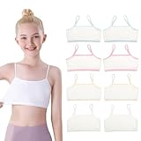Zouwel 8 Pack Girls Crop Top Bras, Training Bras for Girls Age 8-12, Soft Comfortable Cotton Sports Bralettes for Kids Teens, Non-Padded First Bras