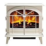 Dimplex Fullerton Large Optiflame Electric Stove, Light Grey Freestanding Wood Burner Style LED Fire with Logs, Opening Doors, 2kW Fan Heater, Plus 1000 or 2000 Watt Heat Settings and Remote Control