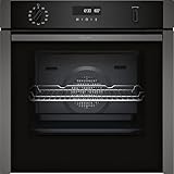 NEFF, N50, B6ACH7AG7B, 60cm Built-in Single Oven with Hide®, Home Connect, Pyrolytic Self-Cleaning with Easy Clean, CircoTherm, and LCD display in Graphite-Grey