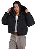 kraftd Women's Jacket Oversized High Neck Puffer Jackets For Ladies | Cropped Coat | Winter Clothing | Hooded Coats (Black, 14)