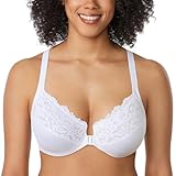 Delimira Women's Front Fastening Bra Racer Back Lace Plus Size Non Padded Underwired White 46F